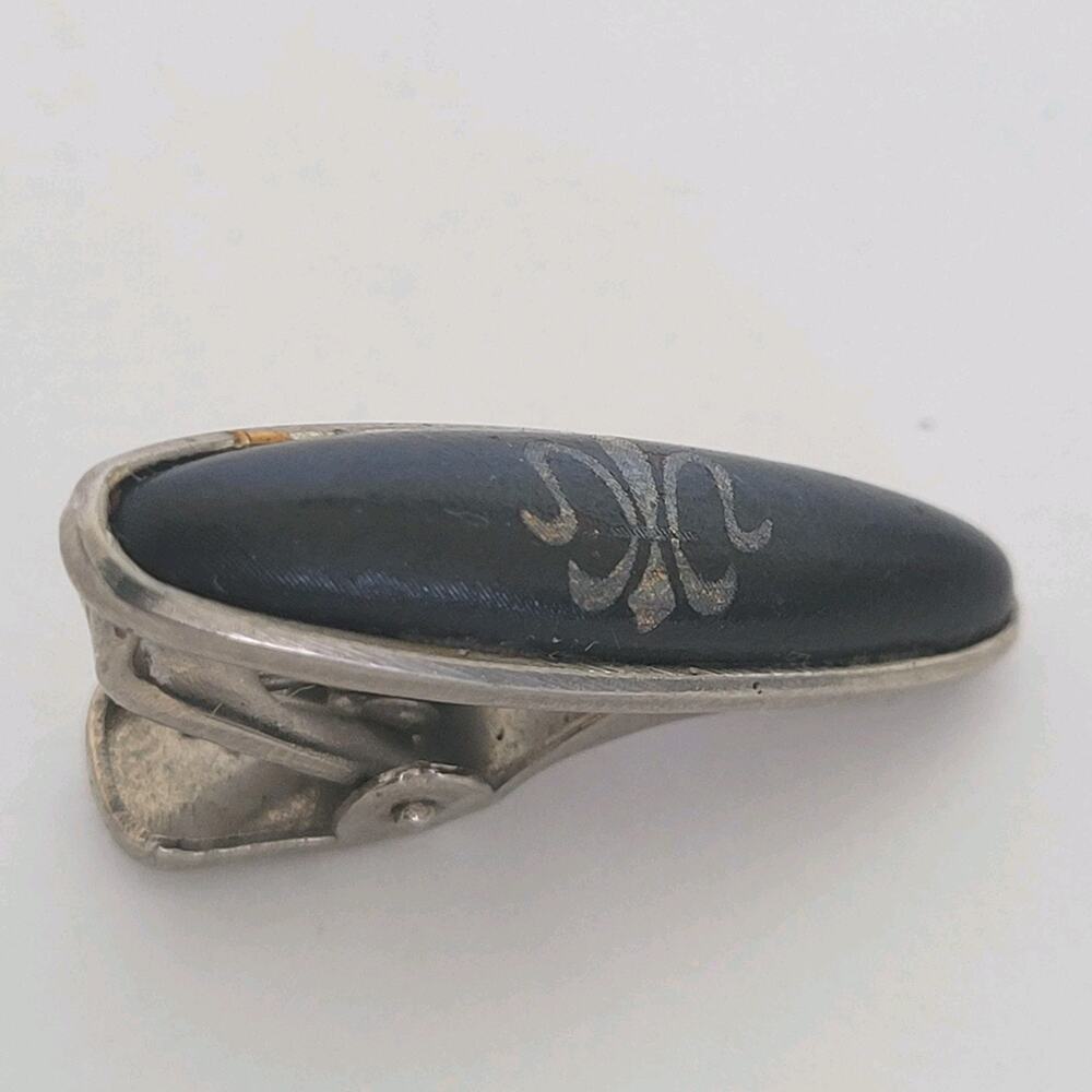 Magnetic Hematite Black Silver Bar Clip Tac Clasp Retro Vintage Small Oval Short